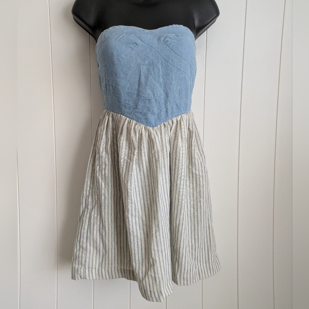 Blue and White Strapless Dress